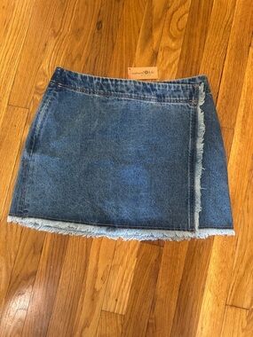 NATURAL LIFE Denim Wrap-Front Frayed Hem Mini Skirt - Blue